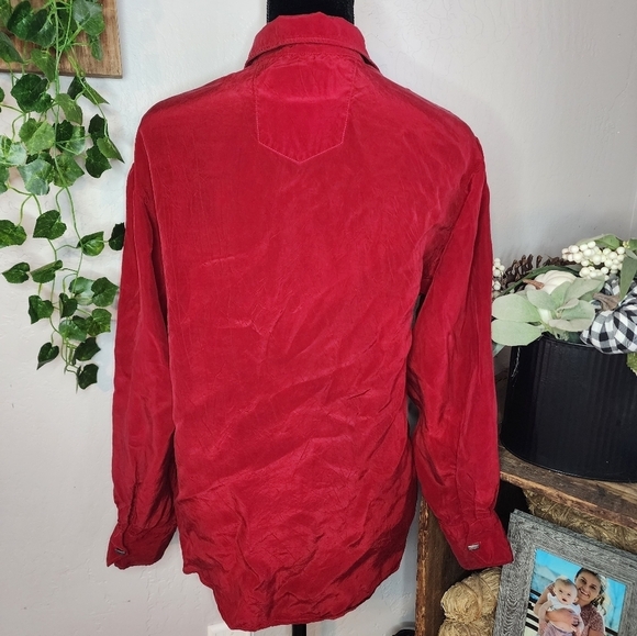 Vintage Longhorn Western Red Silk Shirt Size Small - Picture 4 of 6